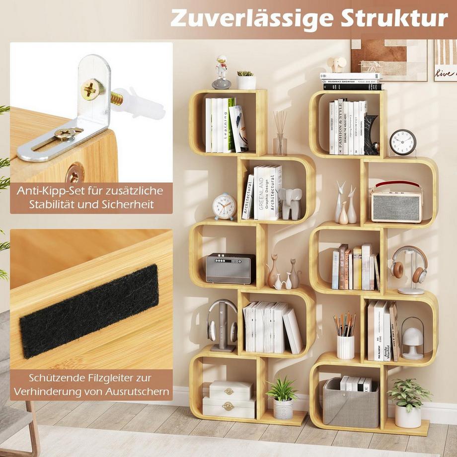 Northix S-förmiges Bambus-Bücherregal, 5-stöckig  