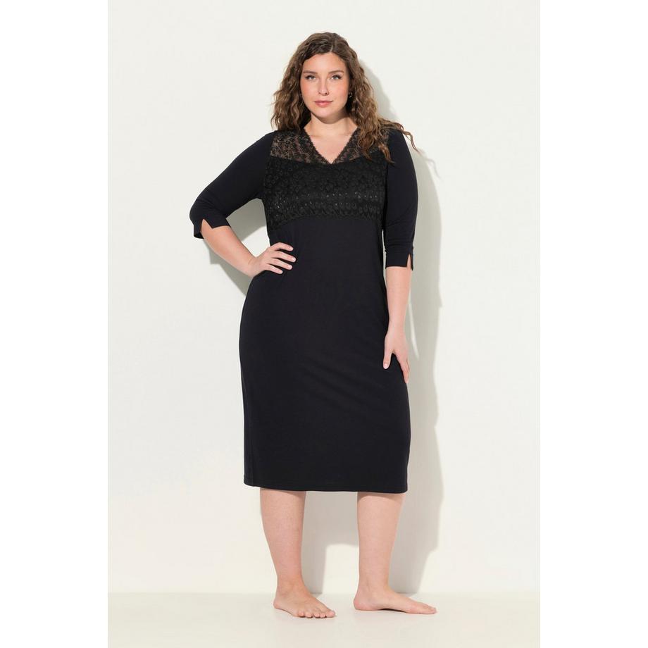 Ulla Popken Camicia da notte Inserto pizzo Scollo V Maniche 3/4  