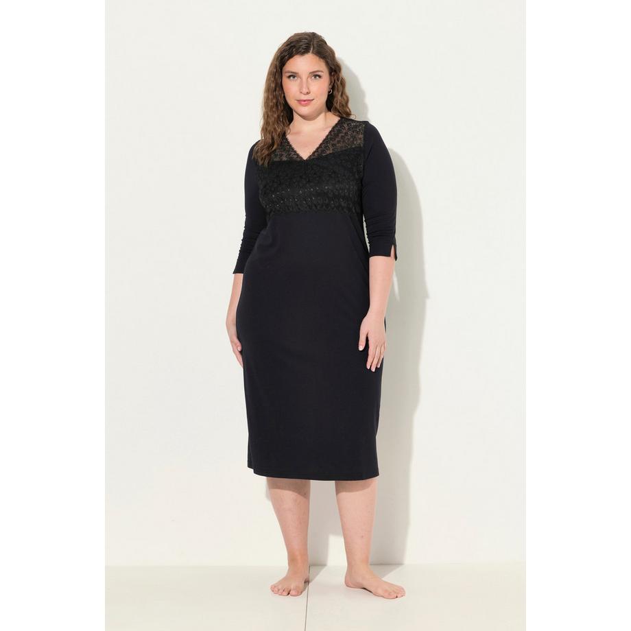 Ulla Popken Camicia da notte Inserto pizzo Scollo V Maniche 3/4  