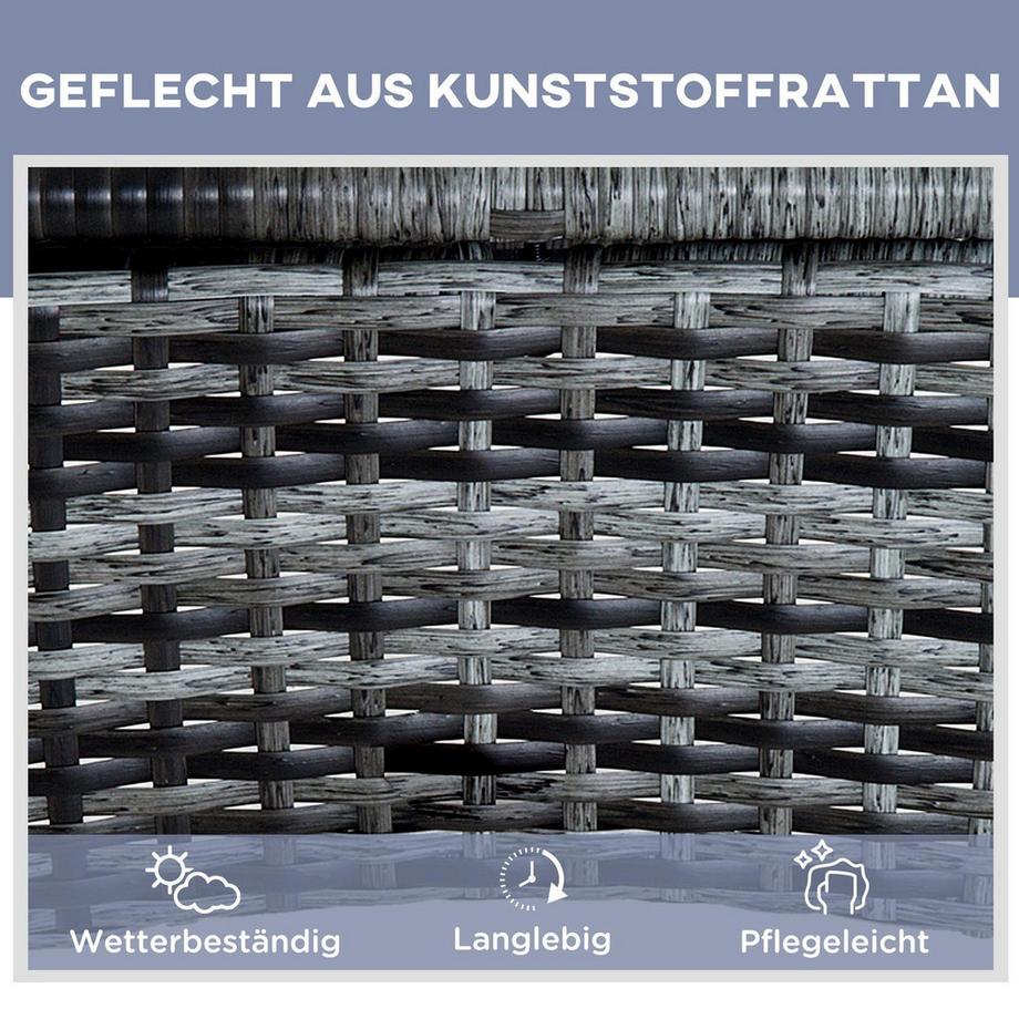 Northio Sonnenliege Gartenliege Tisch 3Er-Set Gartenmöbel, Polyrattan+Metall Grau  