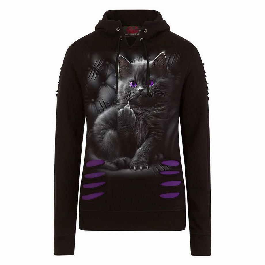 Cattitude Felpa Con Cappuccio Strappato