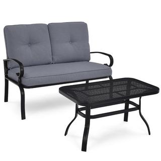 Northio Panca da giardino a 2 posti con tavolino panca con cuscini grigio e nero  