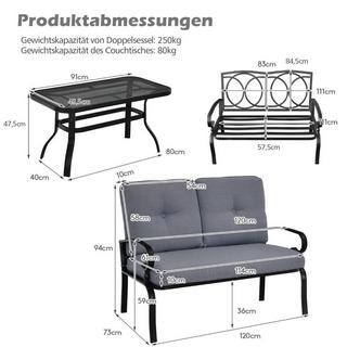 Northio Panca da giardino a 2 posti con tavolino panca con cuscini grigio e nero  