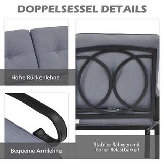 Northio Panca da giardino a 2 posti con tavolino panca con cuscini grigio e nero  