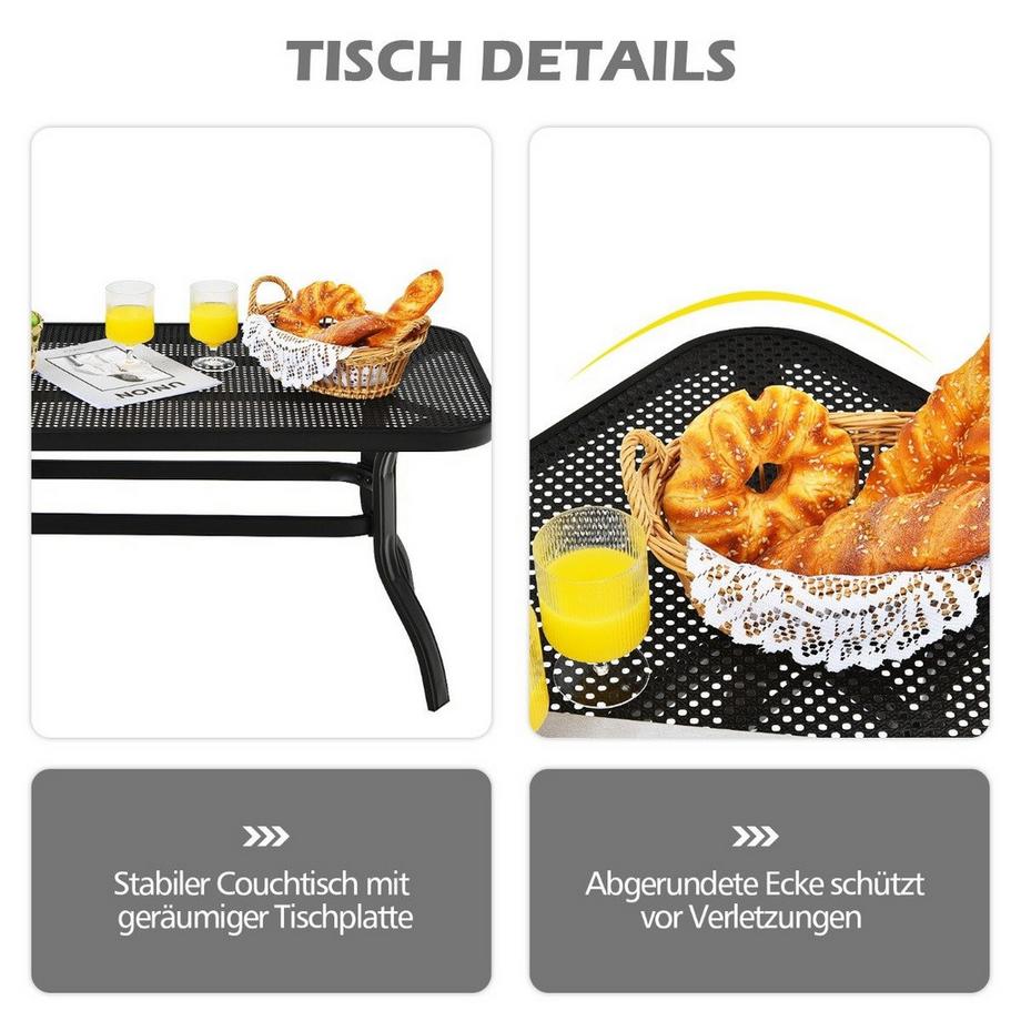 Northio 2-Sitzer Gartenbank mit Couchtisch Sitzbank mit Kissen Grau & Schwarz  