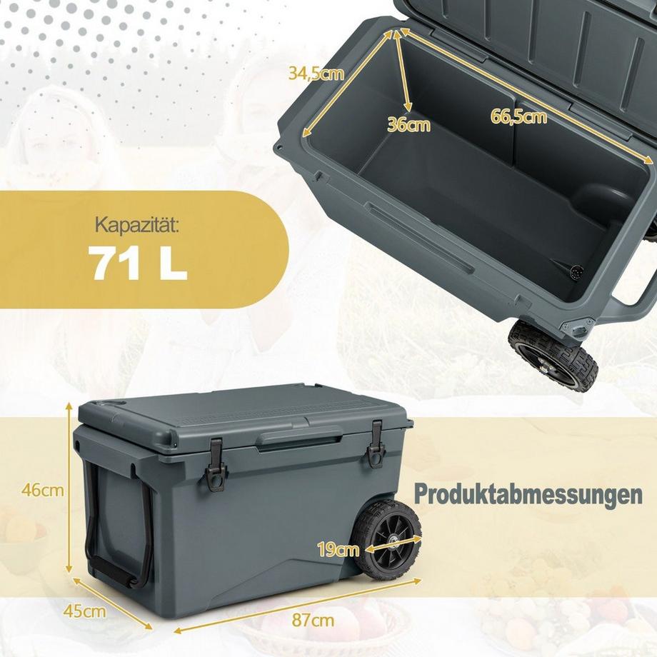 Northix  Boîte isotherme 71 L avec décapsuleur, poignée et roues, refroidisseur portable, récipient thermique gris 