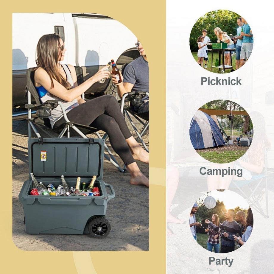 Northix  Boîte isotherme 71 L avec décapsuleur, poignée et roues, refroidisseur portable, récipient thermique gris 