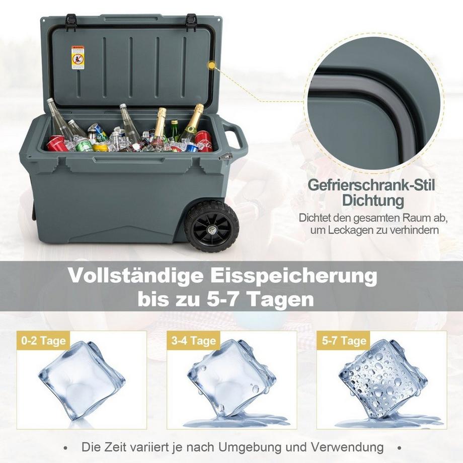 Northix  Boîte isotherme 71 L avec décapsuleur, poignée et roues, refroidisseur portable, récipient thermique gris 