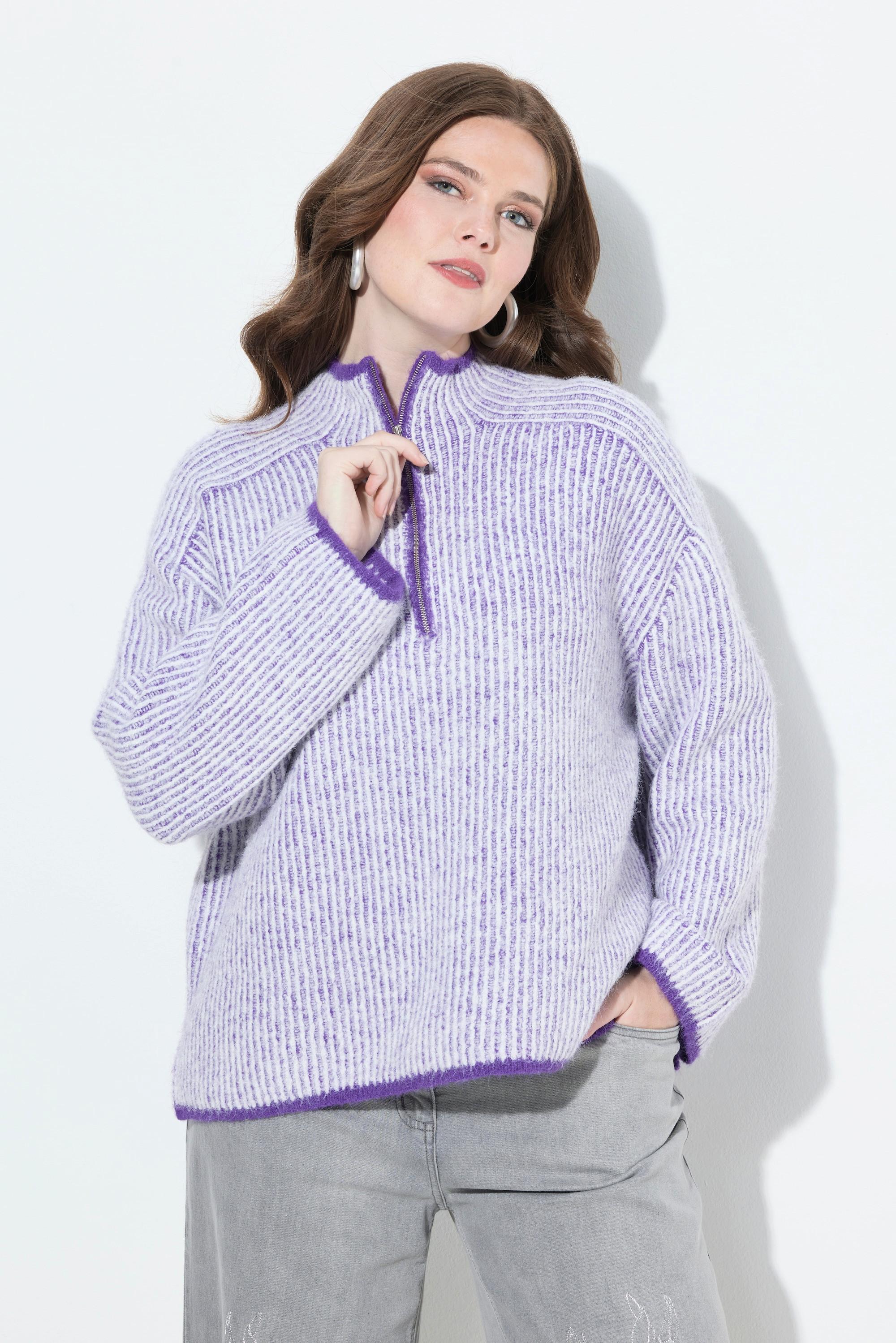 Ulla Popken Maglione polo a righe con maniche lunghe  