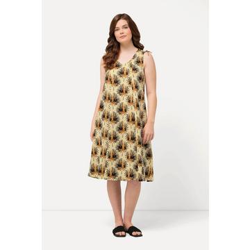 Robe midi sans manches en coton bio, décolleté en V et imprimé feuilles de palmier