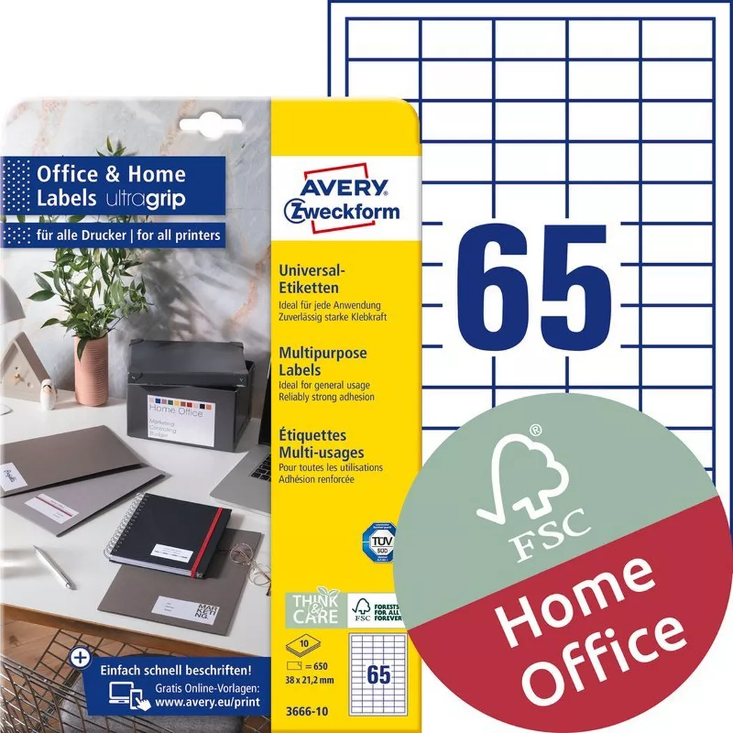 Avery-Zweckform – AVERY ZWECKFORM Universal-Etiketten 38×21,2mm, 650 Stk., One Size, Weiss