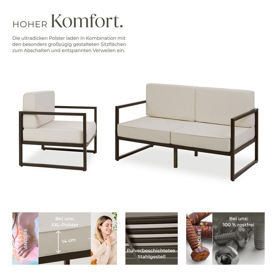 Tectake Garten-Loungeset Comosa für 5 Personen, Dicke der Sitzpolster 14 cm wasserabweisende, abnehmbare Polyesterbezüge  