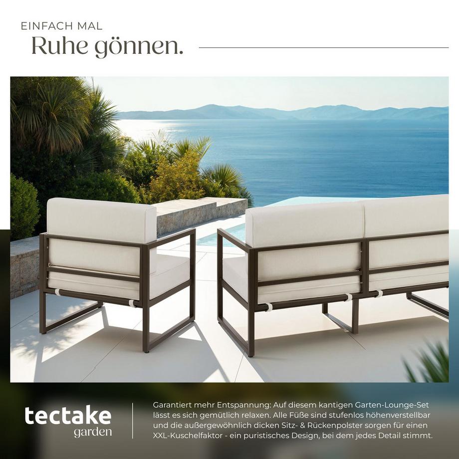 Tectake Garten-Loungeset Comosa für 5 Personen, Dicke der Sitzpolster 14 cm wasserabweisende, abnehmbare Polyesterbezüge  