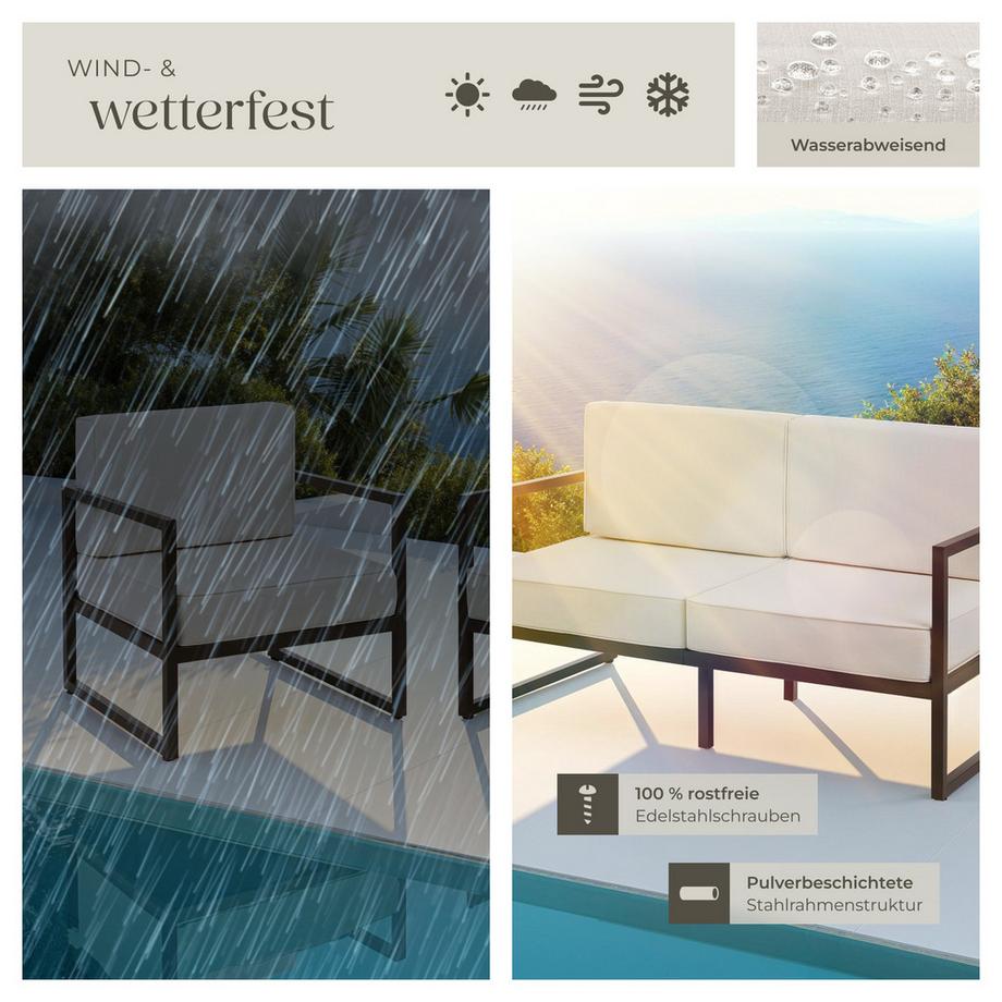 Tectake Garten-Loungeset Comosa für 5 Personen, Dicke der Sitzpolster 14 cm wasserabweisende, abnehmbare Polyesterbezüge  
