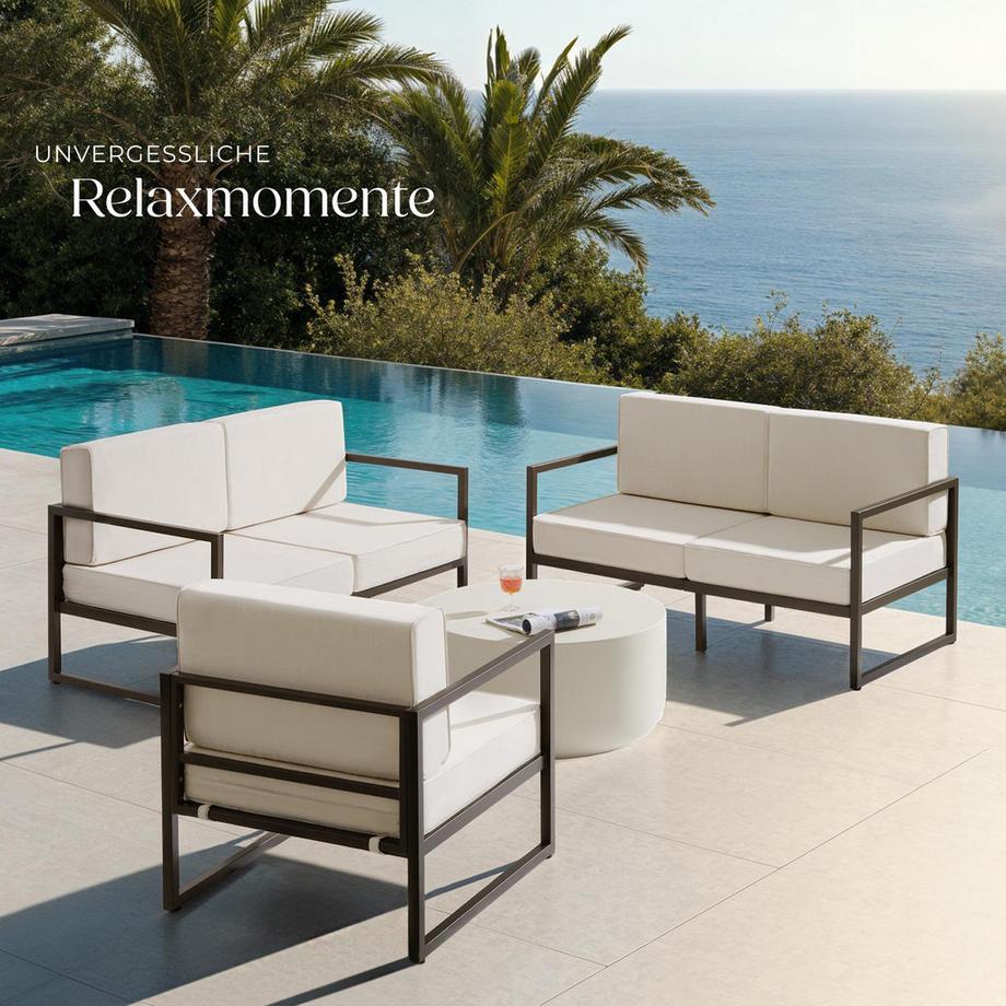 Tectake Garten-Loungeset Comosa für 5 Personen, Dicke der Sitzpolster 14 cm wasserabweisende, abnehmbare Polyesterbezüge  