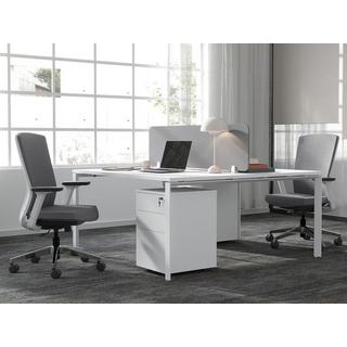 Vente-unique Schreibtisch Bench-Tisch für 2 Personen + Trennwand - L. 140 cm - Weiß - DOWNTOWN  