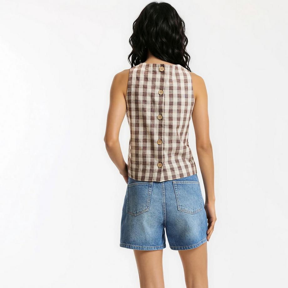 La Redoute Collections Ärmelloses Top Vichykaro Print  