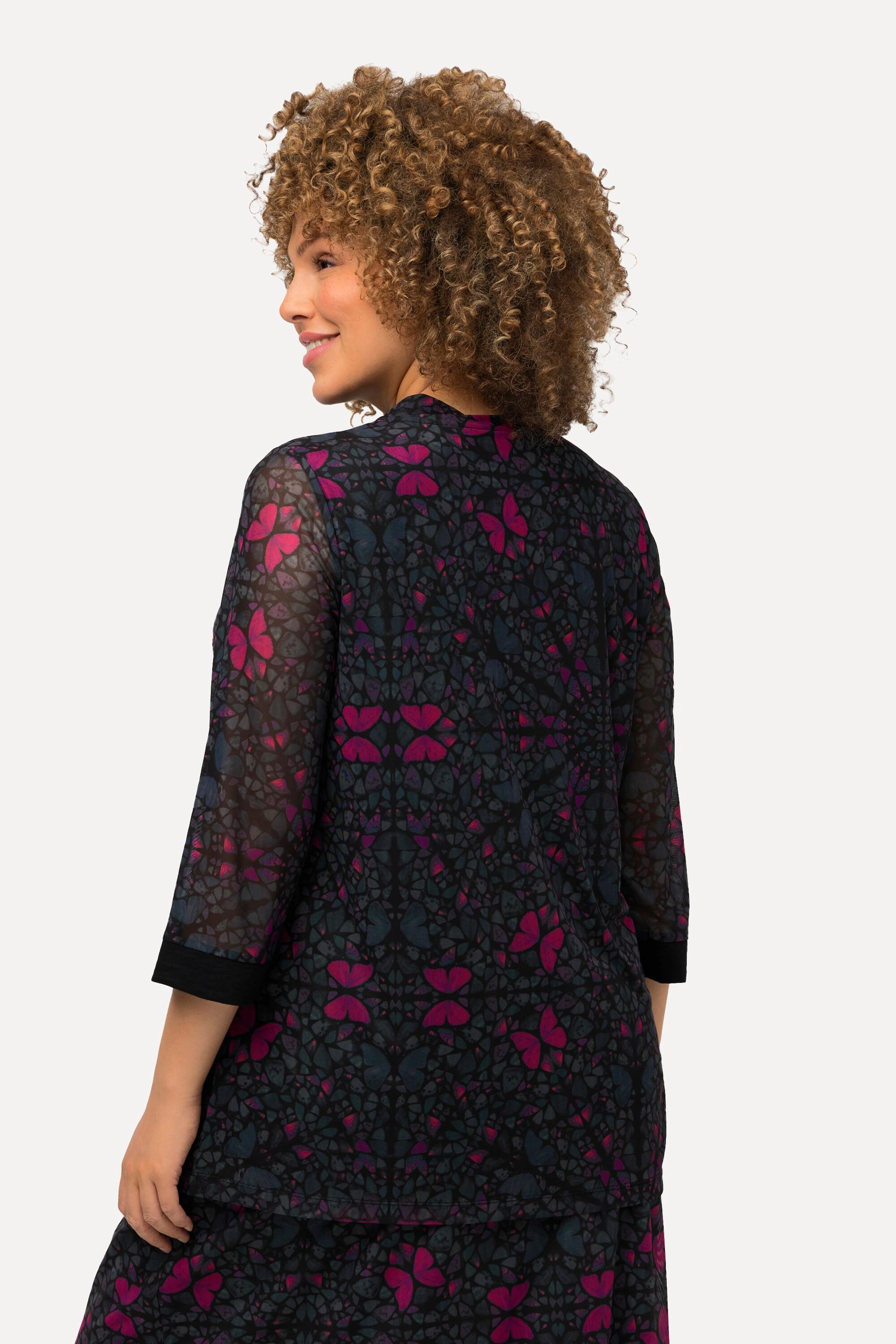 Ulla Popken Maglia mesh taglio svasato doppio strato collo alto maniche 3/4  