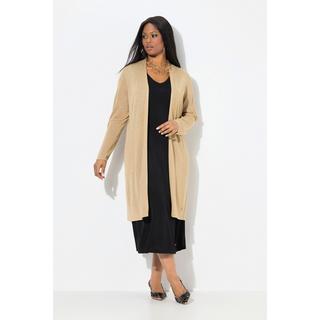 Ulla Popken  Long-Strickjacke, offene Form, V-Ausschnitt, Stehkragen 