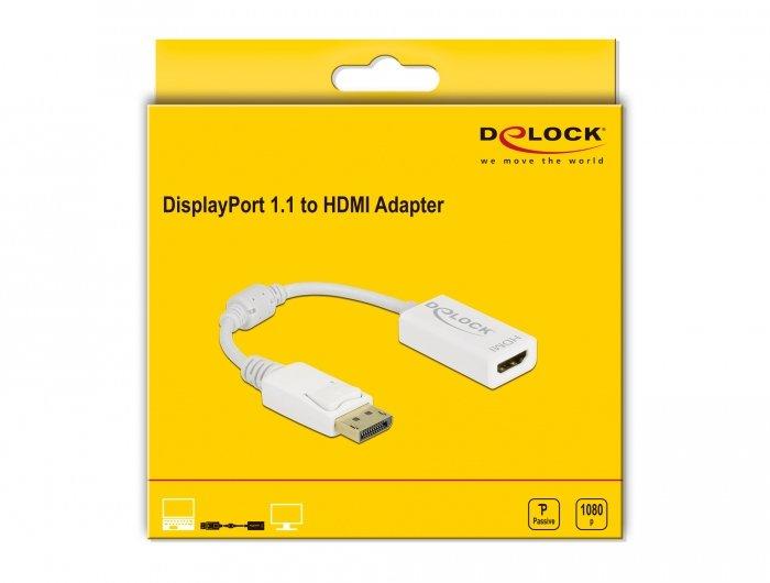DeLock  Adapter DisplayPort 1.1 Stecker zu HDMI Buchse Passiv weiß (0.15 m) 