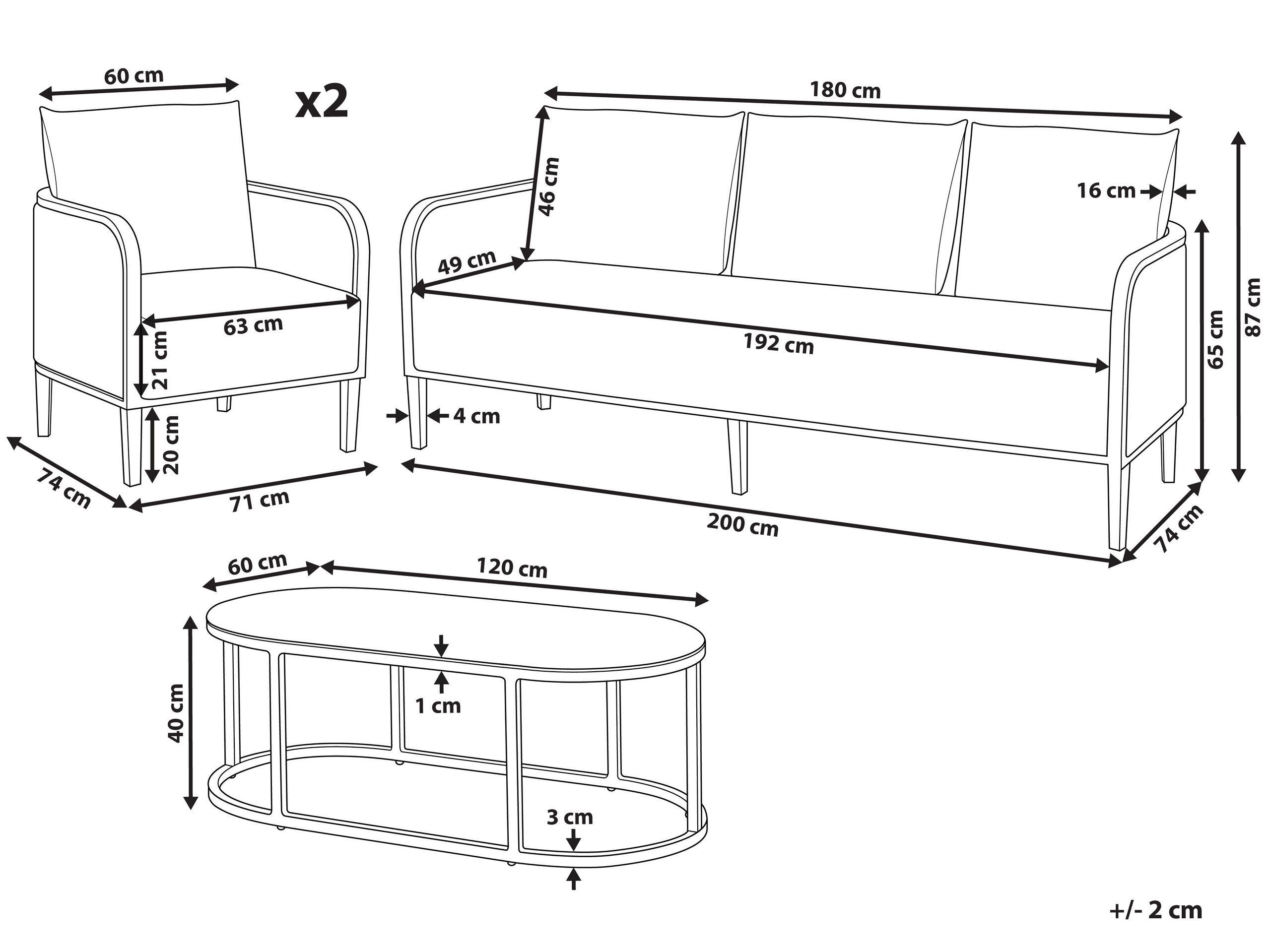 Beliani Divano a 3 posti con poltrone en Alluminio Boho MONTEFALCO  