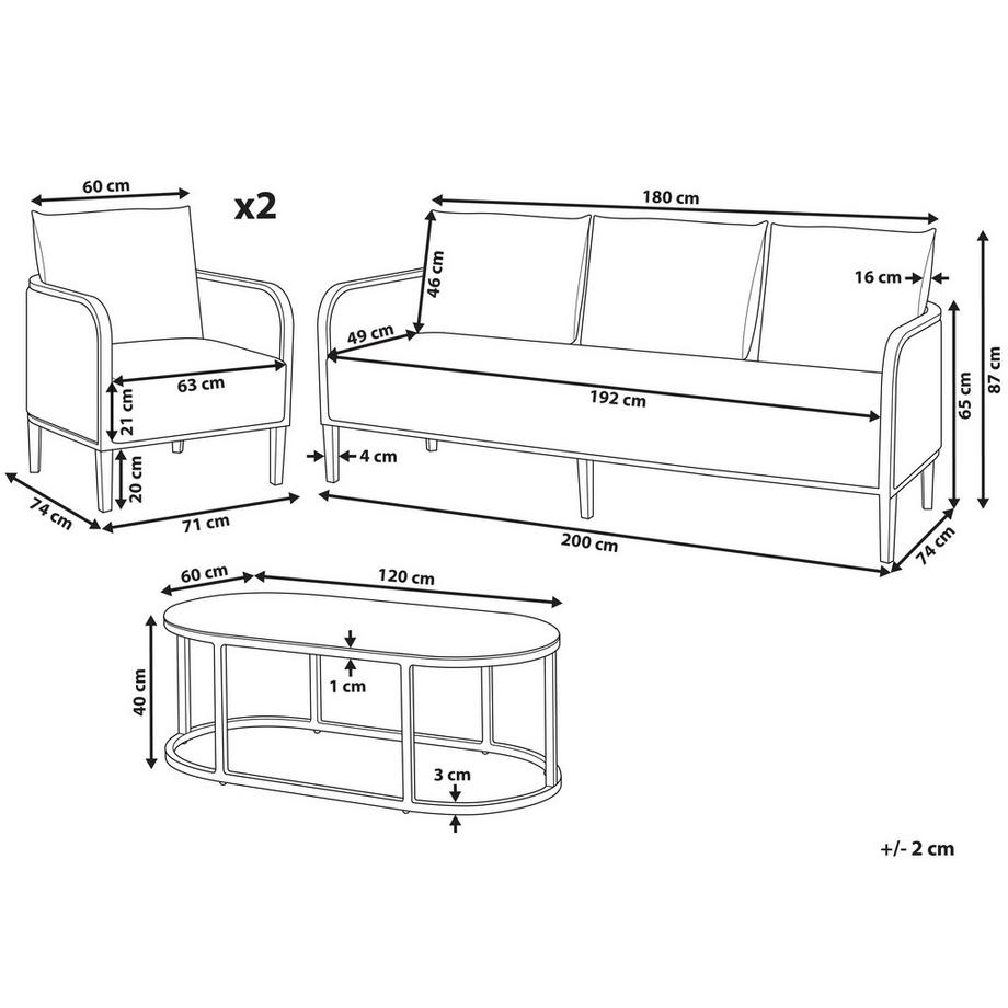 Beliani Divano a 3 posti con poltrone en Alluminio  MONTEFALCO  