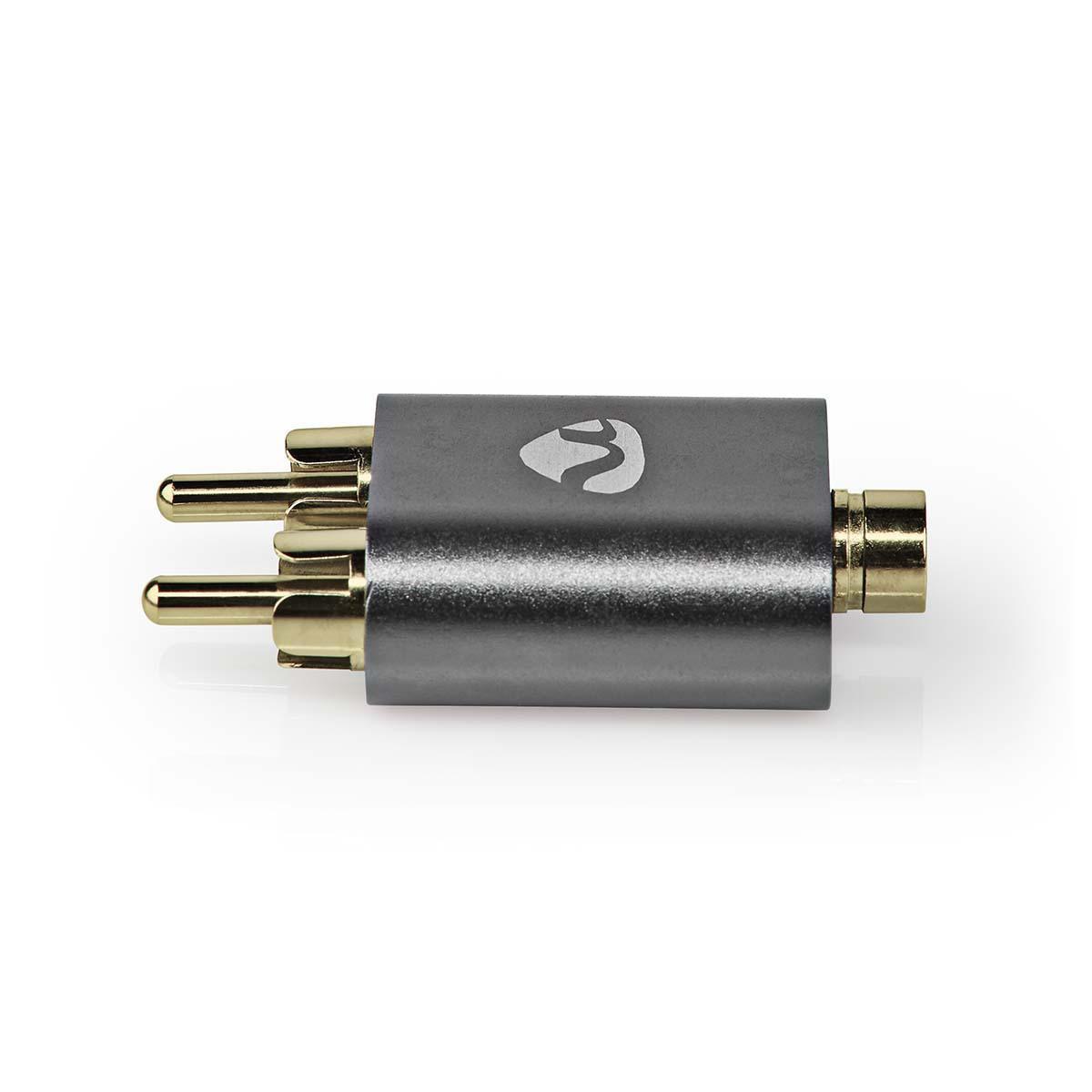 Nedis  Adaptateur audio stéréo | 2x RCA mâle | 3,5 mm femelle | plaqué or | droit | aluminium | gris avec métal | 1 pc. | Boîte en carton avec fenêtre couverte 