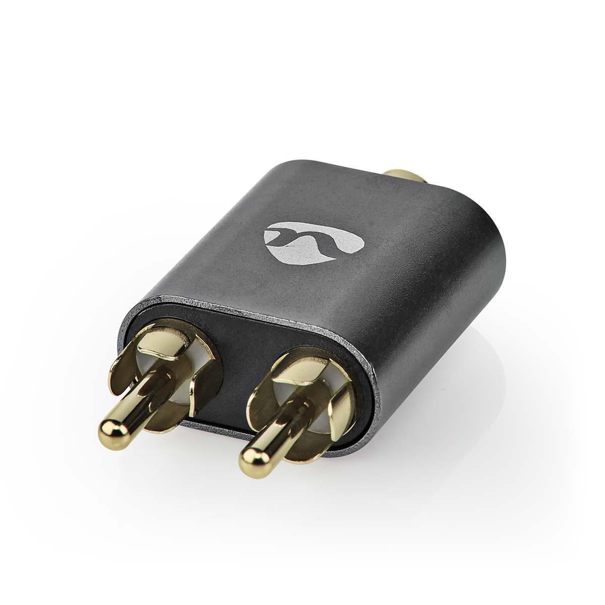 Nedis  Adaptateur audio stéréo | 2x RCA mâle | 3,5 mm femelle | plaqué or | droit | aluminium | gris avec métal | 1 pc. | Boîte en carton avec fenêtre couverte 