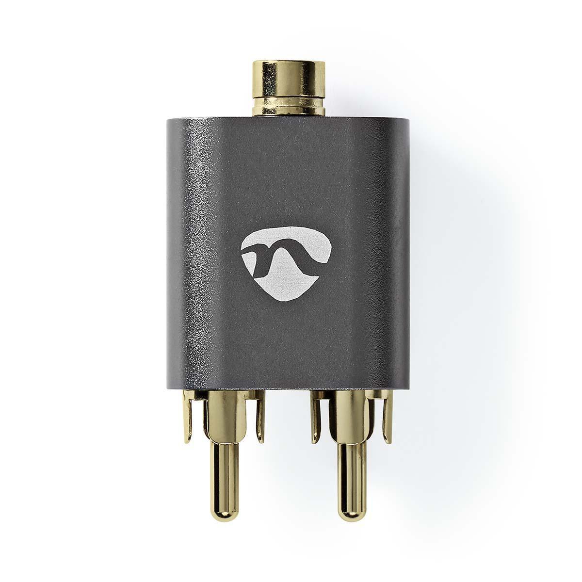 Nedis  Adaptateur audio stéréo | 2x RCA mâle | 3,5 mm femelle | plaqué or | droit | aluminium | gris avec métal | 1 pc. | Boîte en carton avec fenêtre couverte 