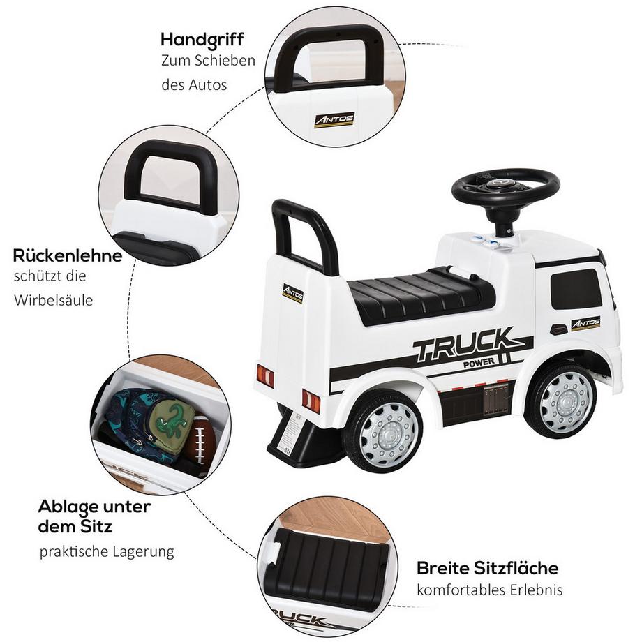 Northio  Kinderfahrzeug Rutscherauto Mercedes Antos-Lkw-Stil, Mit Licht, Für 12-36 Monate, Weiß+Schwarz 