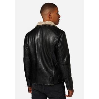 RICANO  Veste en cuir pour homme Harlem - Style Biker avec doublure en fourrure 