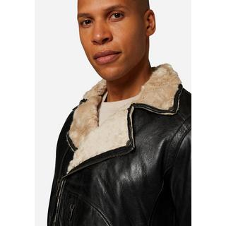 RICANO  Veste en cuir pour homme Harlem - Style Biker avec doublure en fourrure 