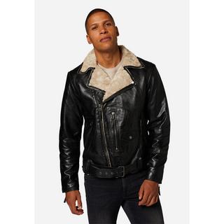 RICANO  Veste en cuir pour homme Harlem - Style Biker avec doublure en fourrure 