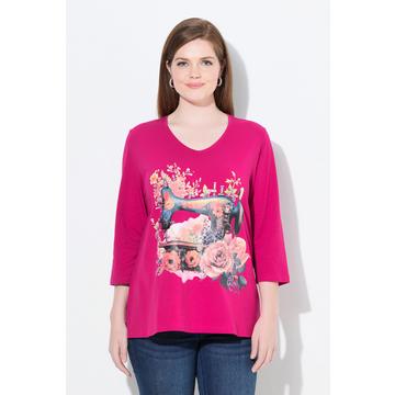 T-shirt décolleté en V et manches 3/4, motif machine à coudre, coupe Classic Fit