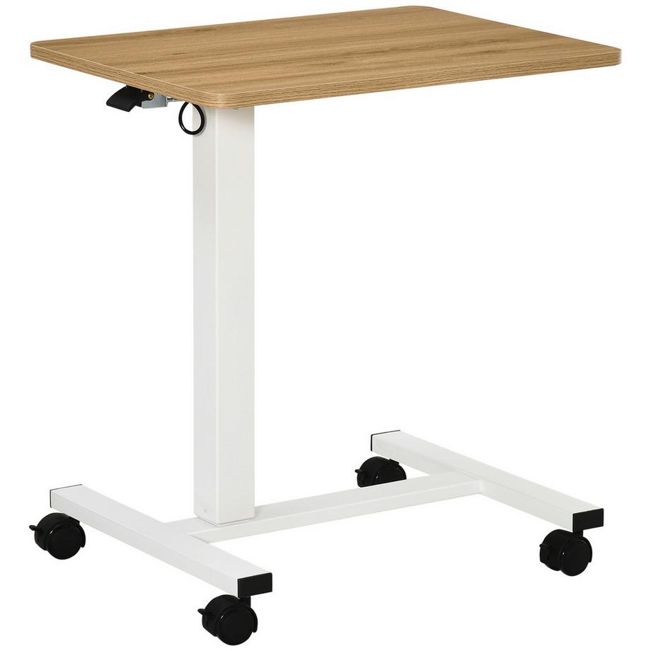 Northio  Steh-Sitz Schreibtisch Höhenverstellbar Mit Rollen, C-Förmig, Platzsparend, Laptoptisch, Natur+Weiß, 70-110 Cm, Bis 70 Kg 