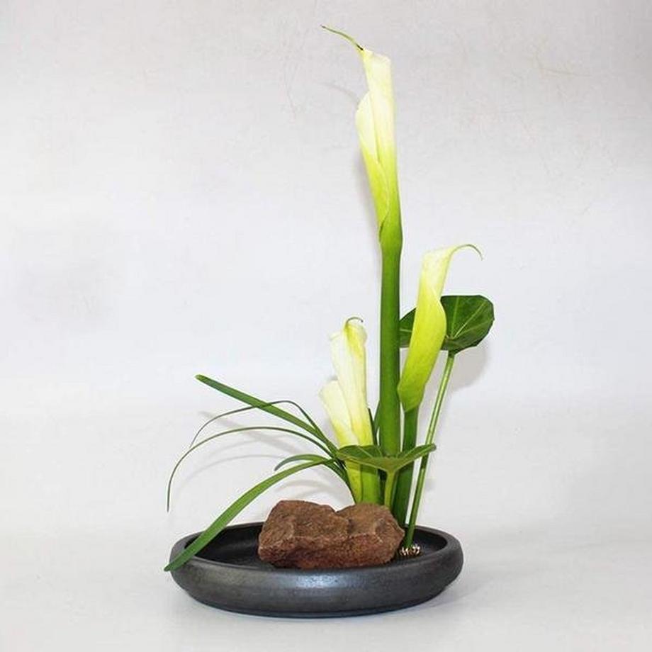 eStore  Runder Blumenhalter mit Gummibasis - Blumendekor - Schwarz 