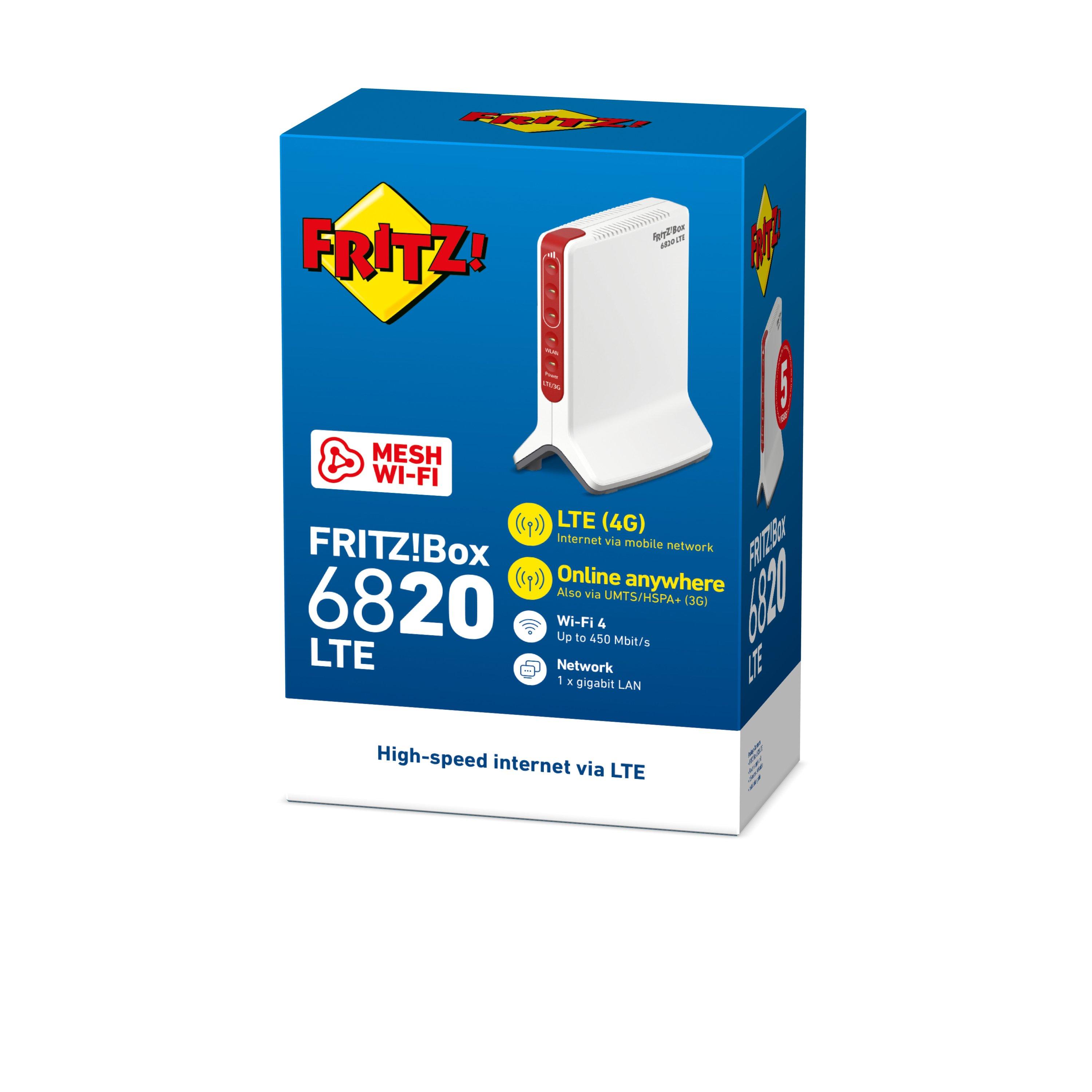 AVM  FRITZ!BOX 6820 LTE (V3) INT ROUTER WIRELESS GIGABIT ETHERNET BANDA SINGOLA (2.4 GHZ) 4G ROSSO, BIANCO 