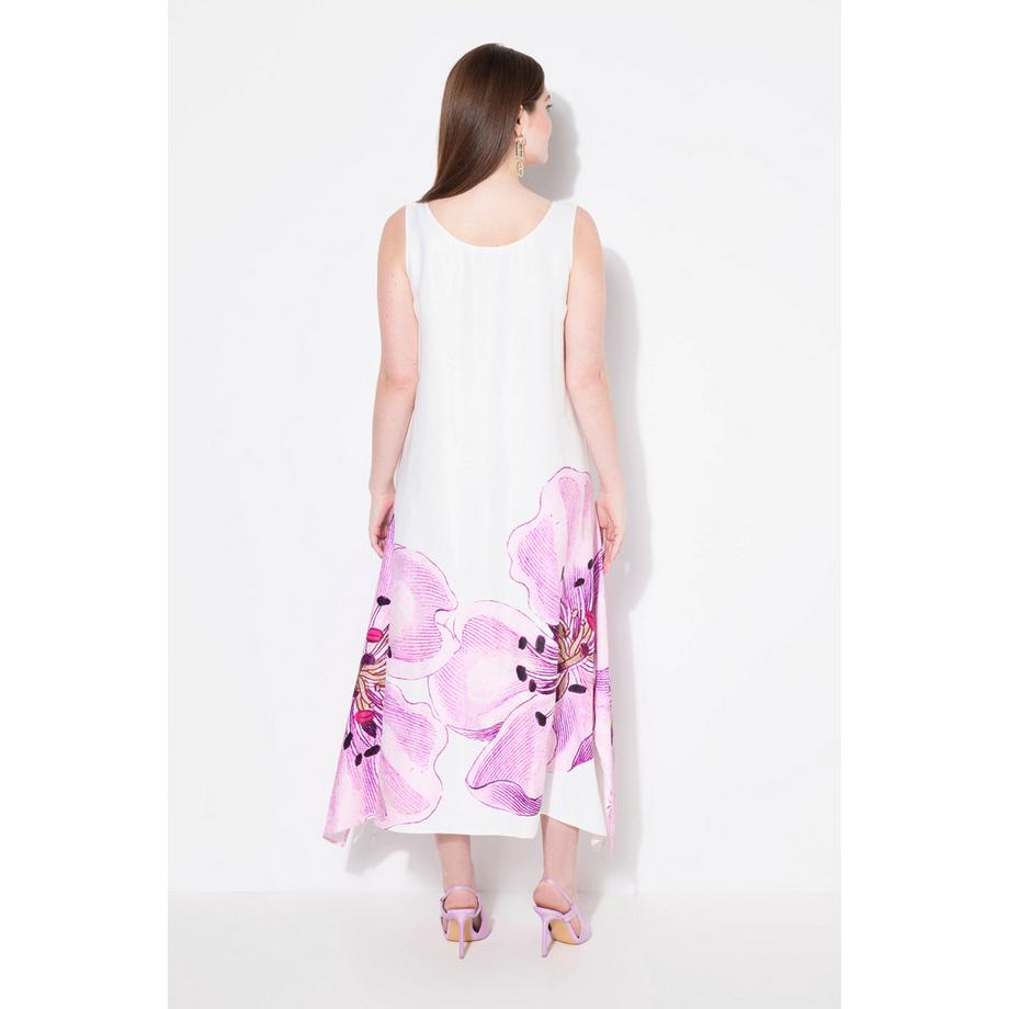 Ulla Popken Robe midi imprimé floral coupe tulipe décolleté rond sans manches  
