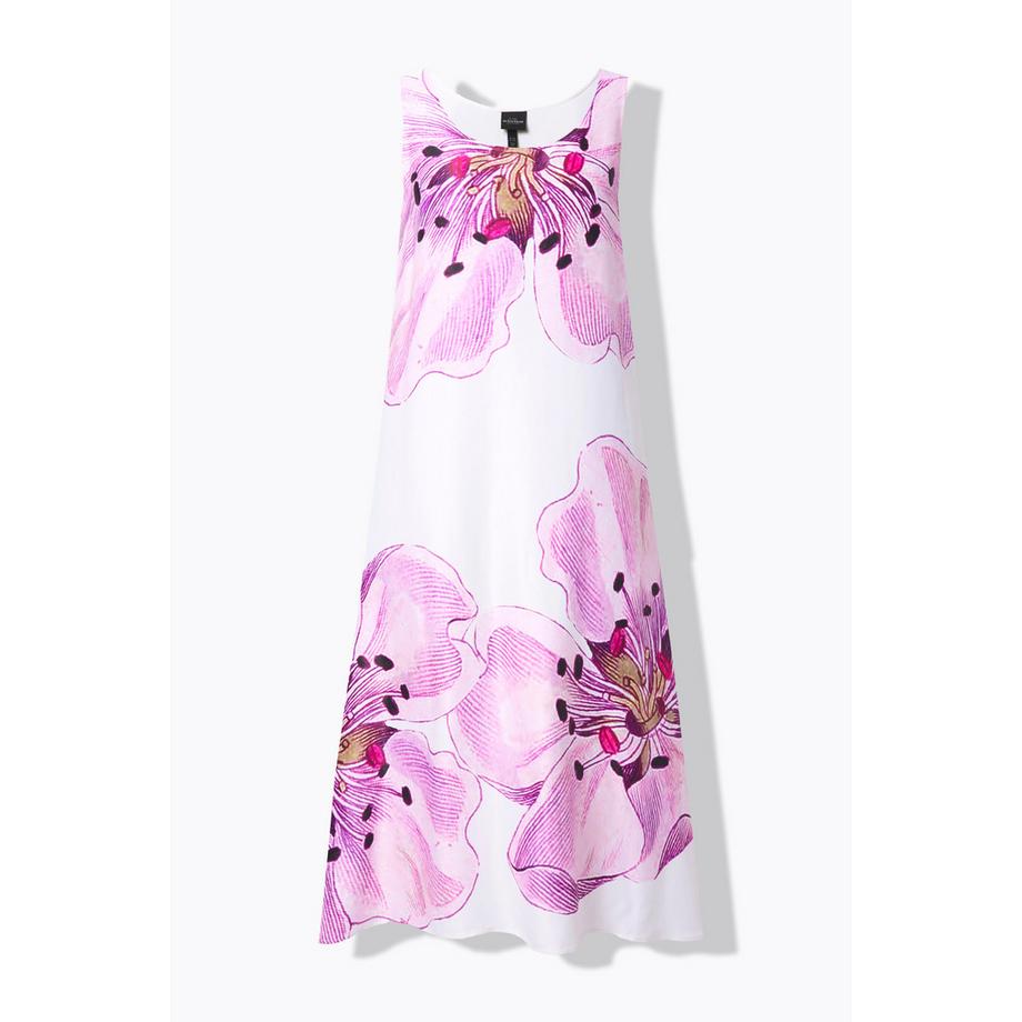 Ulla Popken Robe midi imprimé floral coupe tulipe décolleté rond sans manches  