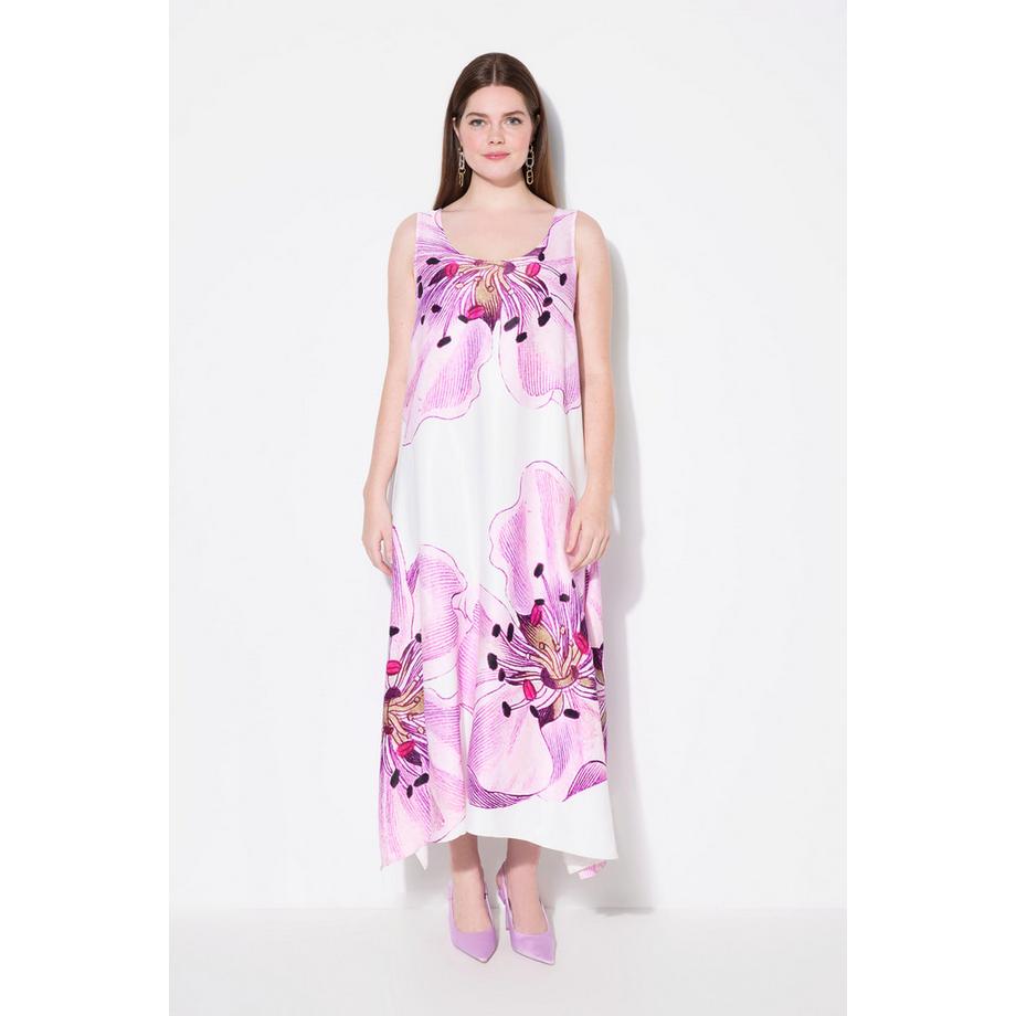 Ulla Popken Robe midi imprimé floral coupe tulipe décolleté rond sans manches  