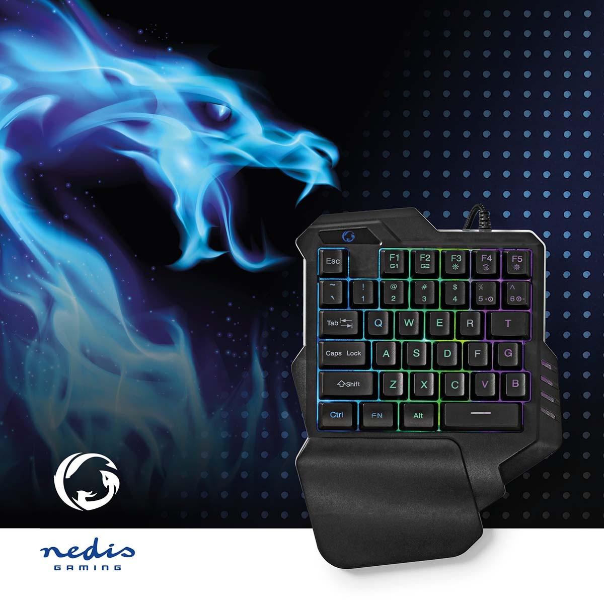 Nedis  Tastiera da gioco cablata | USB Type-A | Tasti a membrana | RGB | A una mano | Universale | Alimentazione USB | Lunghezza cavo di alimentazione: 1,60 m | Gaming 