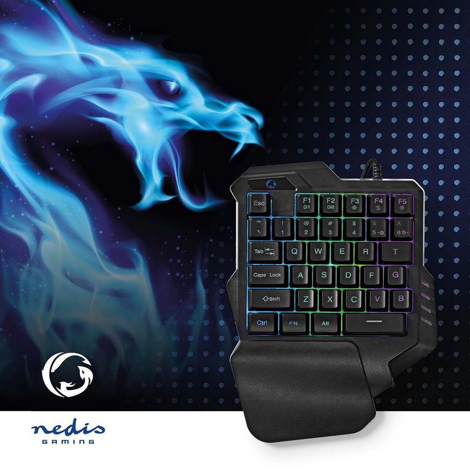 Nedis  Tastiera da gioco cablata | USB Type-A | Tasti a membrana | RGB | A una mano | Universale | Alimentazione USB | Lunghezza cavo di alimentazione: 1,60 m | Gaming 