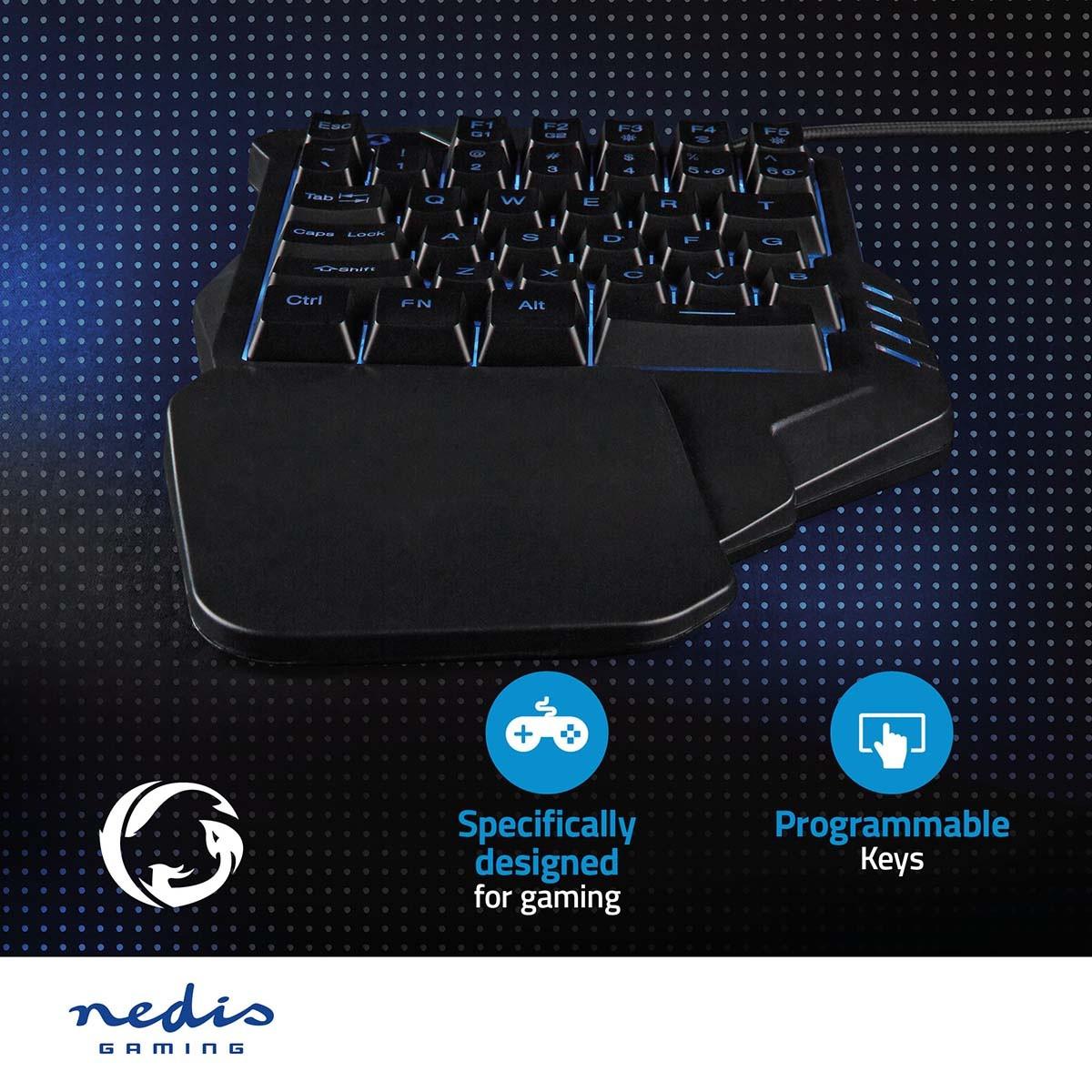 Nedis  Tastiera da gioco cablata | USB Type-A | Tasti a membrana | RGB | A una mano | Universale | Alimentazione USB | Lunghezza cavo di alimentazione: 1,60 m | Gaming 