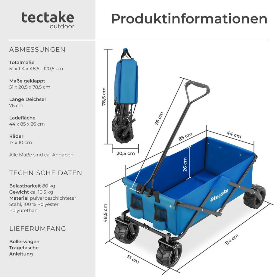 Tectake  Chariot de jardin et de transport HEIDRUN pliable 