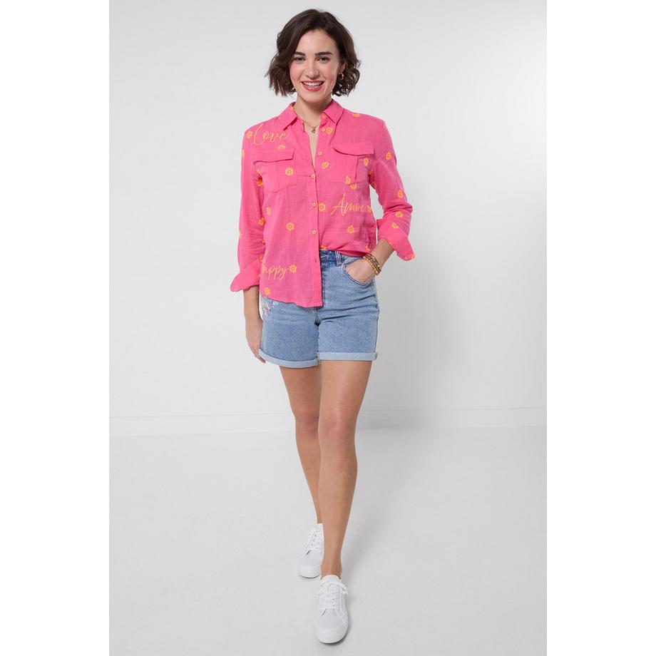 Chemise Transparente Coupe Décontractée avec Détail Brodé