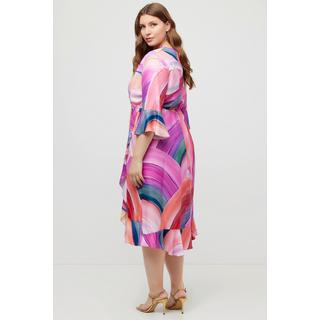 Ulla Popken  Midikleid, Regenbogen, Volants, V-Ausschnitt, 3/4-Arm 