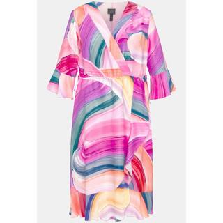 Ulla Popken  Robe midi, arc-en-ciel, volants, encolure en V, manches 3/4 