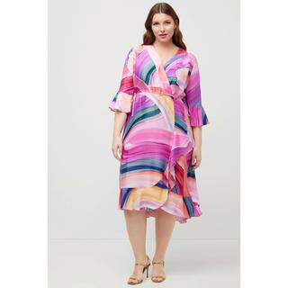 Ulla Popken  Robe midi, arc-en-ciel, volants, encolure en V, manches 3/4 