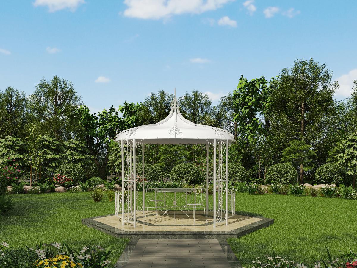 Vente-unique Chiosco da giardino D300 x H290 cm in Metallo Bianco Stile Ferro battuto - TILCARA  