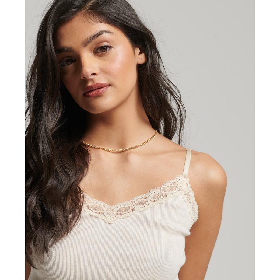 Superdry  geripptes tanktop mit spitzenbesatz, damen 